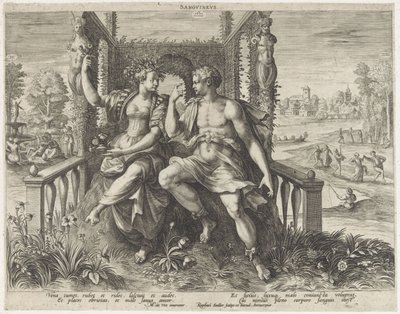 Sanguiniskt temperament Sanguineus (titel på objekt) Vier temperamenten (serietitel) av Raphaël Sadeler (I)