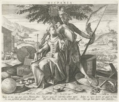 Spanien med Juno och Mars Hispania (titel på objekt) Allegoriska representationer av europeiska länder (serietitel) av Raphaël Sadeler (I)