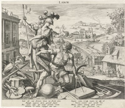 Arbetsinfluerad mognad Labor (titel på objekt) The Four Ages (serietitel) av Raphaël Sadeler (I)