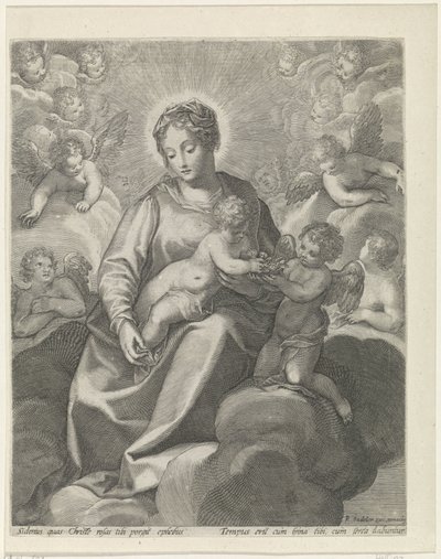 Maria med Kristusbarnet i molnen av Raphaël Sadeler (II)
