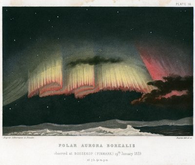 Aurora Borealis eller norrsken, gardinform 1839. [1872] av Rapine