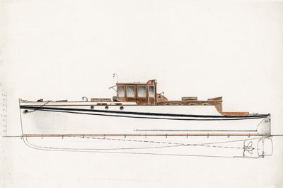 En motorbåt (blyerts på papper) av Raymond Bonnefon