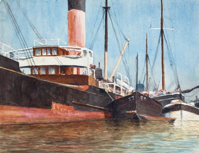 Båtar i en hamn (gouache på papper) av Raymond Bonnefon
