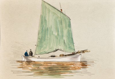 Fiskare på en Yole, Girondes flodmynning (gouache på papper) av Raymond Bonnefon