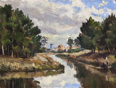 Landskap (olja på kartong) av Raymond Bonnefon