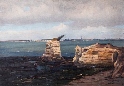 Havsstrand med stenar (olja på kartong) av Raymond Bonnefon