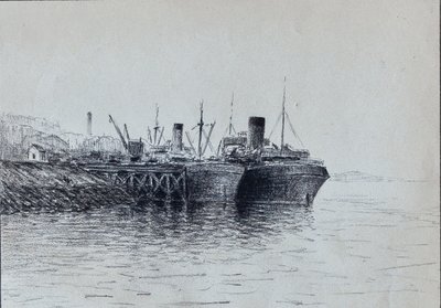 Två båtar vid kajen (Kol) av Raymond Bonnefon