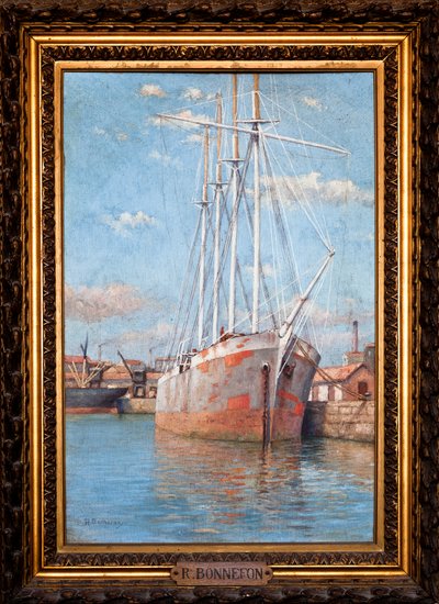 Voilier desarme (olja på trä) av Raymond Bonnefon