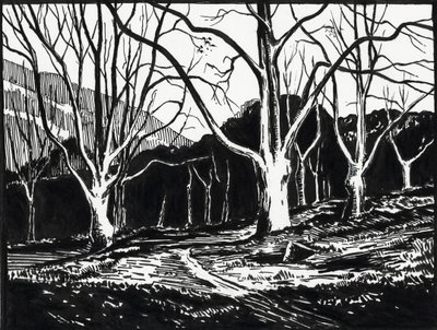 skog på vintern (linoleumsnitt) av Raymond Bonnefon