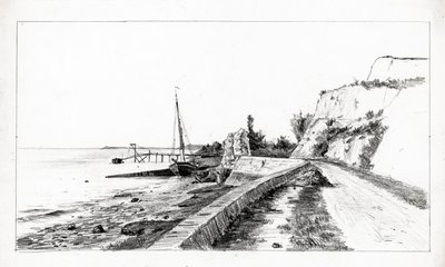 la Roque de Thau (kol och blyerts) av Raymond Bonnefon