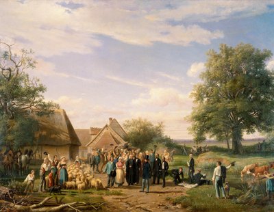 Napoleon III besöker gården Coudray i Sologne Målning av Raymond Esbrat (1809-1856) 1800-talets Orleans. Museum of Fine Arts av Raymond Esbrat