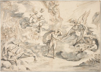 Aeolus lyder Junos Command to Create a Storm, ca 1683-84 (penna och bläck med tvätt på papper) av Raymond Lafage