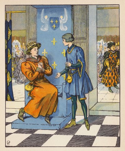 Det hemliga samtalet mellan Jeanne och Karl VII (färglitografi) av Raymond de la Neziere