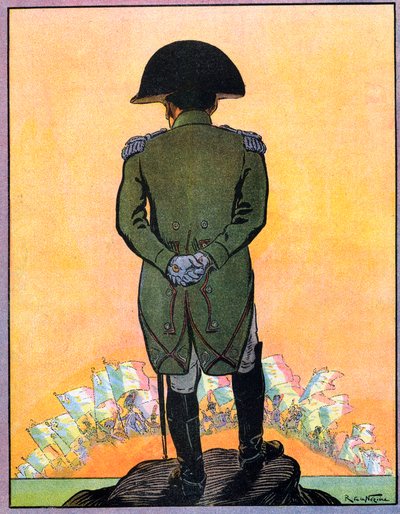 Porträtt av Napoleon I (1769-1821) på ön St Helena. Napoleon I på ön Sainte Helene (Sainte-Helene) från "Nos-Gloires-Nationales" ca 1920 (gravyr) av Raymond de la Neziere