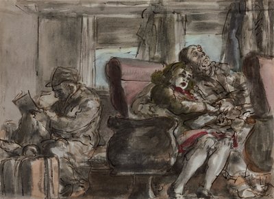 Passengers in a Train Car (akvarell, tusch och blyerts på papper) av Reginald Marsh