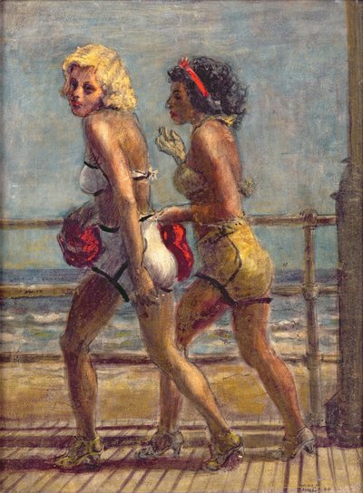 Två flickor på strandpromenad (tempera på duk) av Reginald Marsh