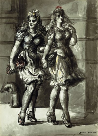 Två unga kvinnor på promenad av Reginald Marsh