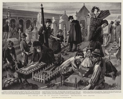 Alla själars dag på en italiensk kyrkogård, dekorering av gravarna (lito) av Reginald Thomas Cleaver
