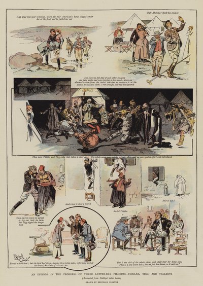 En episod i tre sista dagars pilgrimsfärd, Tiddler, Tigg och Tallboys (chromolitho) av Reginald Thomas Cleaver