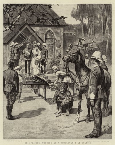 Ett officersbröllop på en bergsstation i Himalaya (litografi) av Reginald Thomas Cleaver