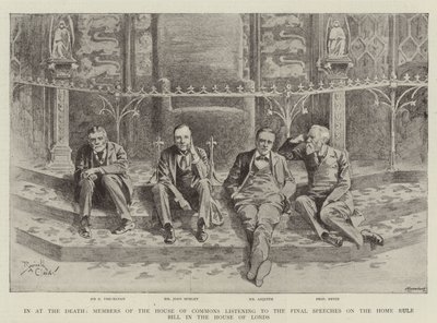 In at the Death, ledamöter av underhuset lyssnar på de slutliga talen om Home Rule Bill i överhuset (gravyr) av Reginald Thomas Cleaver