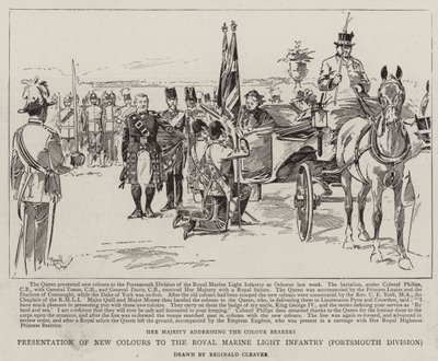 Utdelning av nya fanor till Royal Marine Light Infantry, Portsmouth Division (litografi) av Reginald Thomas Cleaver