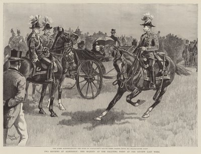 Drottning Victoria vid salutplatsen vid översynen förra veckan (gravyr) av Reginald Thomas Cleaver