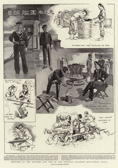Skisser av officerare och manskap på det kejserliga japanska krigsfartyget "Asahi" (litografi) av Reginald Thomas Cleaver