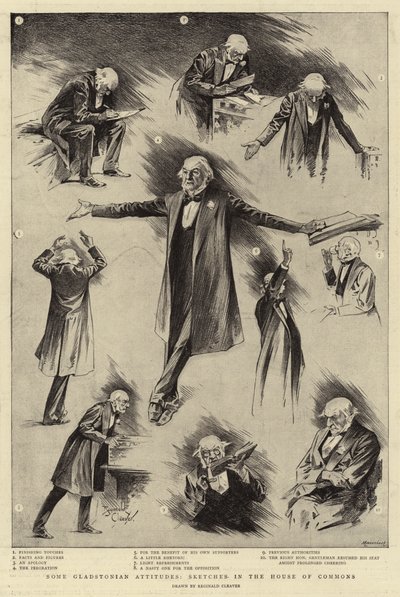 Några Gladstonianska attityder, Skisser i underhuset (gravyr) av Reginald Thomas Cleaver
