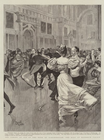 Hertigen av Marlboroughs myndighetsdag, balen på Blenheim Palace (gravyr) av Reginald Thomas Cleaver