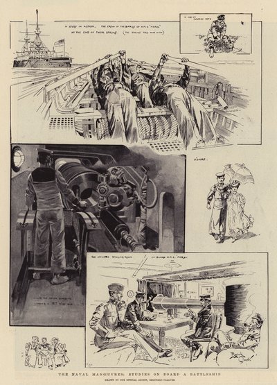 Flottans manövrer, studier ombord på ett slagskepp (litografi) av Reginald Thomas Cleaver