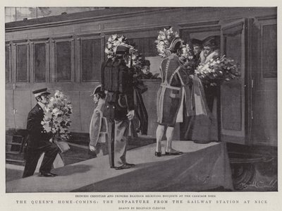 Drottningens hemkomst, avresan från järnvägsstationen i Nice (litografi) av Reginald Thomas Cleaver