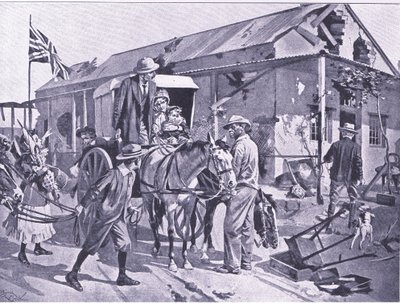 Vad evakuering innebär för de lojala kolonisterna, illustration från "After Pretoria: The Guerilla War av Reginald Thomas Cleaver
