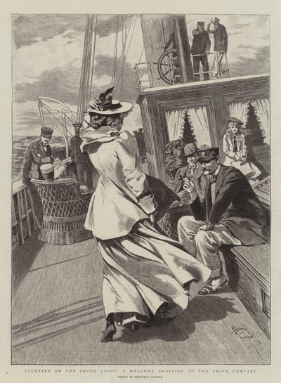 Yachting på sydkusten, ett välkommet tillskott till skeppssällskapet (gravyr) av Reginald Thomas Cleaver