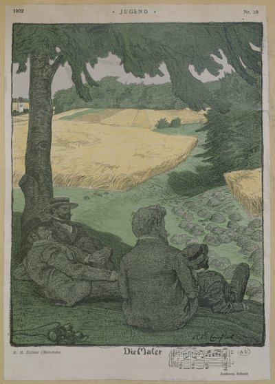 Målare som observerar naturen, illustration från "Die Jugend" av Reinhold Max Eichler