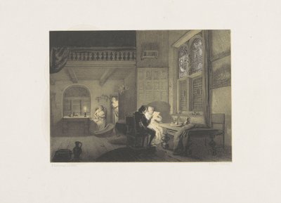 Interiör med figurer i levande ljus av Reinier Craeyvanger