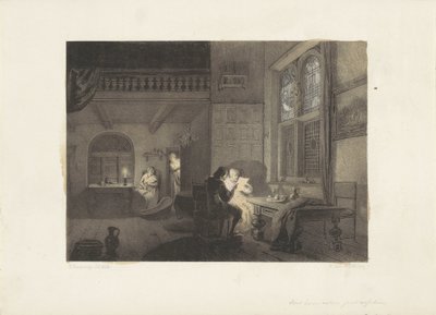 Interiör med figurer i levande ljus av Reinier Craeyvanger