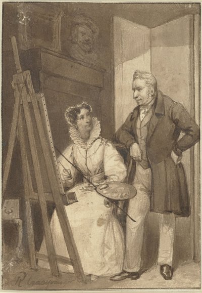 Porträtt av Wilhelmina Frederica Sophia av Preussen, prinsessan av Orange-Nassau, med sin man kung William I av Reinier Craeyvanger