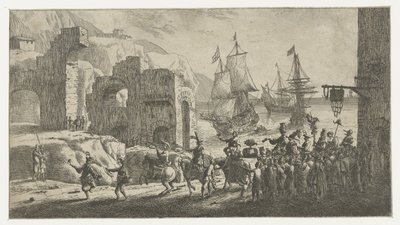 Maskerad vid en hamn av Reinier Nooms (attributed to)