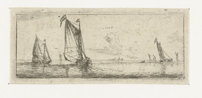 Litet havslandskap med två pråmar Small Seascapes (serietitel) av Reinier Nooms