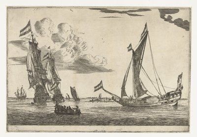 Två krigsfartyg och en yacht Tretton scener med skepp (serietitel) av Reinier Nooms