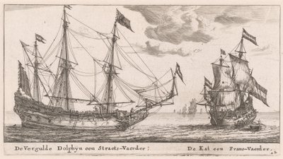 "Vergulde Dolphyn", ett stort handelsfartyg och "Kat", en flöjt av Reinier Nooms, called Zeeman