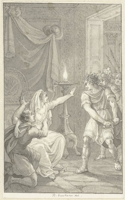 Caracalla dödar sin bror Geta i deras mammas sovrum av Reinier Vinkeles (I)