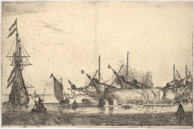 Fartyg omhändertagna för caulking the Hull, 1600-talet. av Reinier Zeeman
