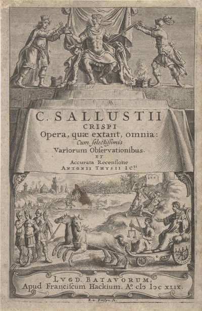 En kejsare och rättvisa på triumfvagn Titelsida för: A. Thysius jr., Opera, quæ extant, omnia, 1649 av Reinier van Persijn