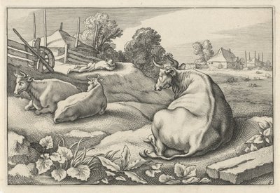 Hage med tre liggande kor Diversa Animalia Quadrupedia (serietitel) av Reinier van Persijn