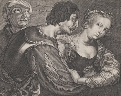Köparen: en gammal kvinna, en soldat och en kvinna, ca. 1635-68. av Reinier van Persyn