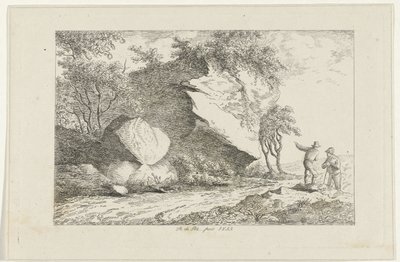 Landskap med två figurer vid en sten av Reinierus Albertus Ludovicus baron van Isendoorn à Blois