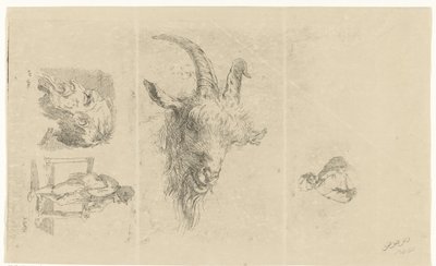 Studieblad med fyra föreställningar av Reinierus Albertus Ludovicus baron van Isendoorn à Blois