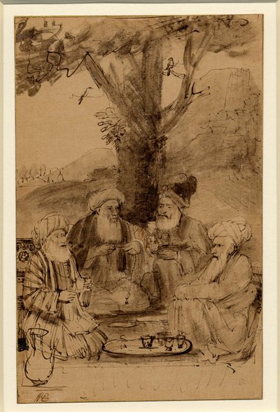 Fyra mullor sittande under ett träd, Rembrandt, ca 1656-61 av Rembrandt